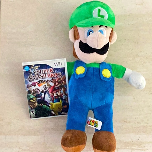 Nintendo Other - Super Smash Bros Brawl Nintendo Wii Game & Luigi Plush Plushie Lot Of 2